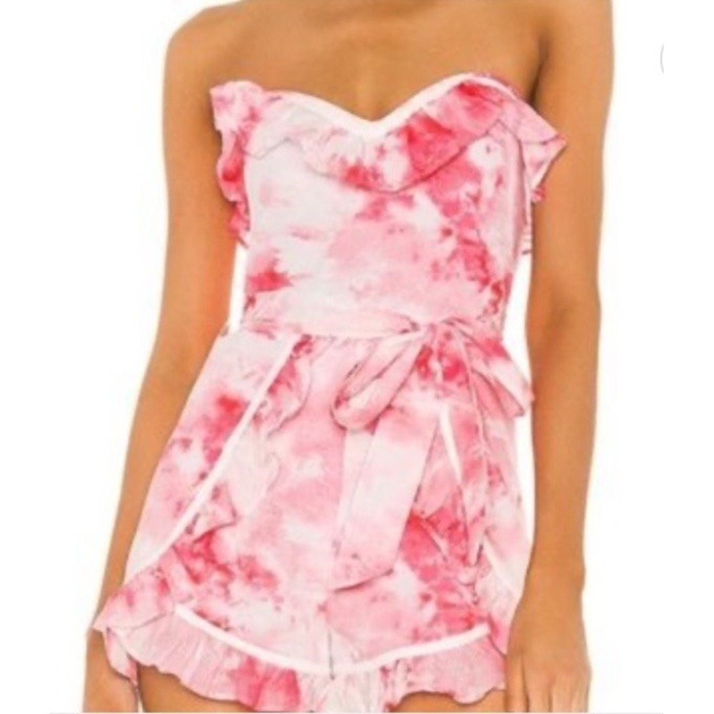 NWOT Lovers + Friends Anniston Romper XL Pink‎  Tie Dye Ruffle Strapless No Belt
